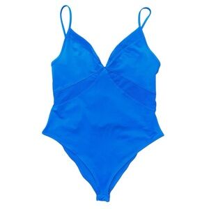 Royal Blue Bodysuit w/ Sheer Detailing Adjustable Straps Snap Closure Never Worn